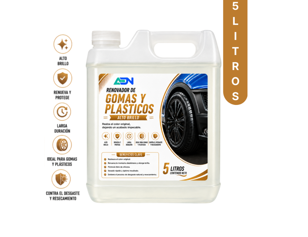 RENOVADOR DE GOMAS Y PLASTICOS ALTO BRILLO ADN 5 LT