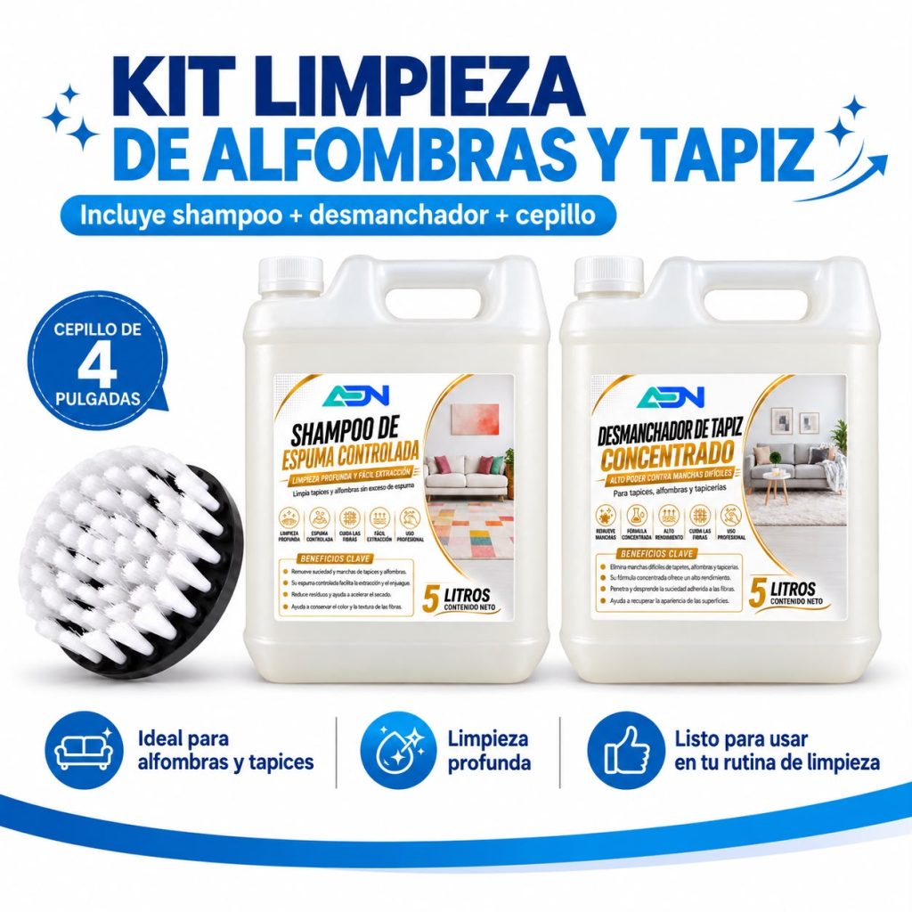 Kit Shampoo Tapiz Alfombra + Cepillo + Desmanchador Adn 5 Lt